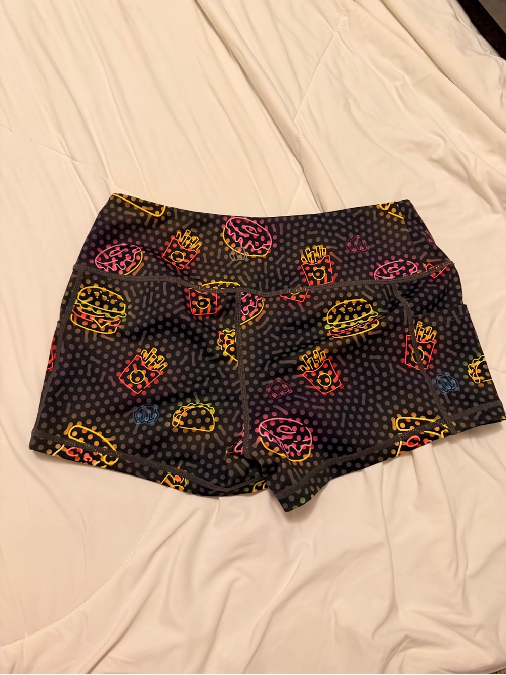 Feed me fight me medium Neon Snacks Workout Shorts - Black with Neon Print fmfm - Picture 4 of 7